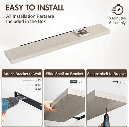72 Inch Floating Shelves, 12" Deep Floating Shelf Wall Mounted, 72" Wall Shelves, Rustic Deep Bookshelf, Extra Deeper & Thick