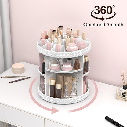 Rotating Makeup Organizer, Adjustable Vanity Organizer, Large Capacity Cosmetic Display Case for Spinning, Storage Carousel f