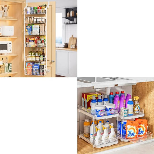 Delamu Bathroom and Kitchen Organizers and Storage, Under Sink Organizers and Storage White - Over the Door Pantry Organizer 