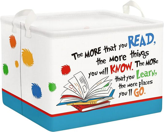 Clastyle Collapsible Back to School Reading Book Storage Basket Dr Quotes Book Organizer for Nursery Room Classroom Library R