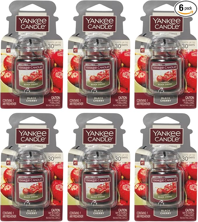 Yankee Candle Car Air Fresheners, Hanging Car Jar Ultimate, Neutralizes Odors Up To 30 Days, Black Cherry, 0.96 OZ (Pack of 6