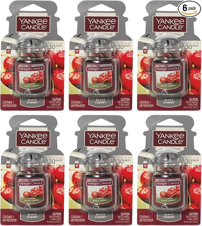 Yankee Candle Car Air Fresheners, Hanging Car Jar Ultimate, Neutralizes Odors Up To 30 Days, Black Cherry, 0.96 OZ (Pack of 6