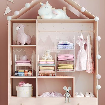 Yuyetuyo ﻿5 Tier Hanging Closet Organizer Separable Hanging Closet Shelves with 4 Hooks 2 Adjustable Dividers, Wire Storage B