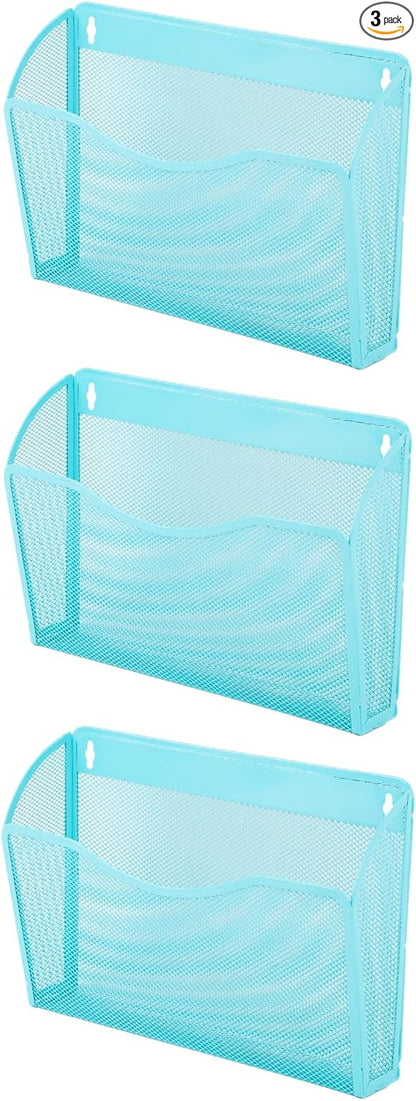 EASEPRES 3 Single Pocket Mesh Hanging File Organizer, Vertical Wall Mounted Magazine File Holder, Mount Basket Mail Paper Doc