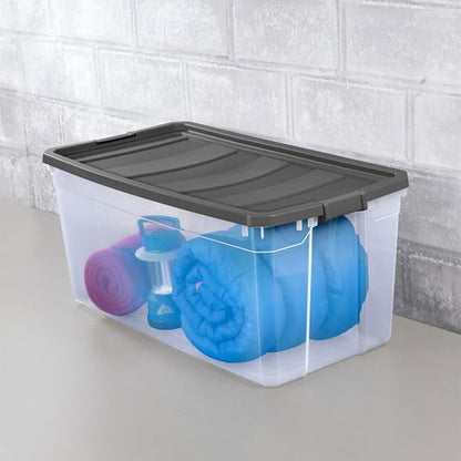 Sterilite 12-Pack Modular Stacker Box, Durable Clear Plastic Storage Bins with Latching Lids, 200 Quart - Stackable Organizin