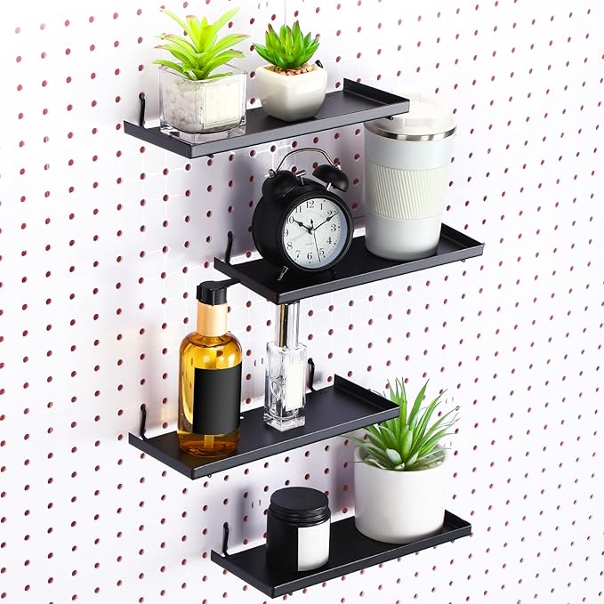 Lineshading 4 Pcs Pegboard Shelves, 12 x 5 Inch Metal Shelf Brackets Pegboard Tray Accessories Wall Organizer for Craft Room 