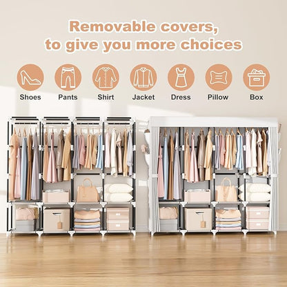 VTRIN Portable Closet for Hanging Clothes 67 Inch Wide Large Capacity Portable Wardrobe Closet with Cover, 4 Storage Shelves 