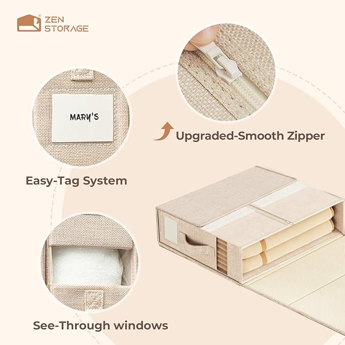 6Pack Sheet Organizers and Storage - King/Queen Size Sheet Storage Organizer with Window, Foldable & Dustproof Sheet Organize