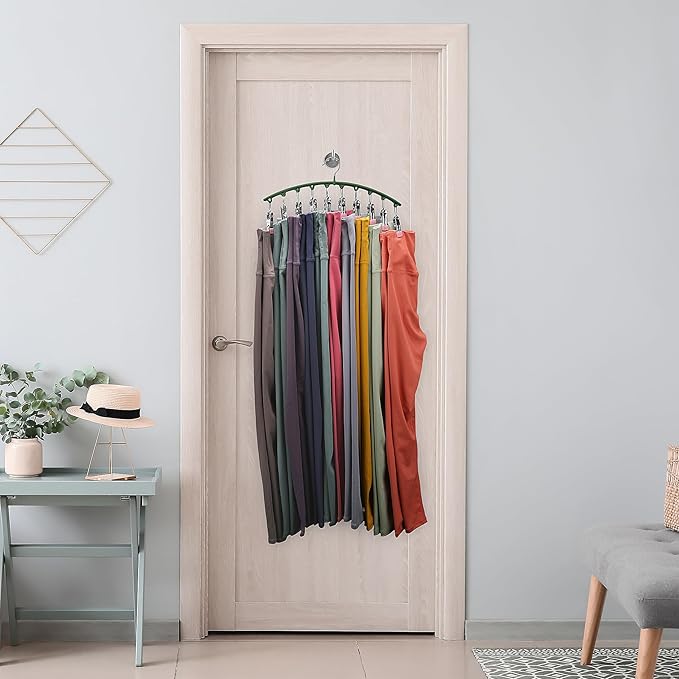 Legging Organizer for Closet, Metal Yoga Pants Hangers 4 Pack w/10 Clips Holds 40 Leggings, Space Saving Hanging Closet Organ