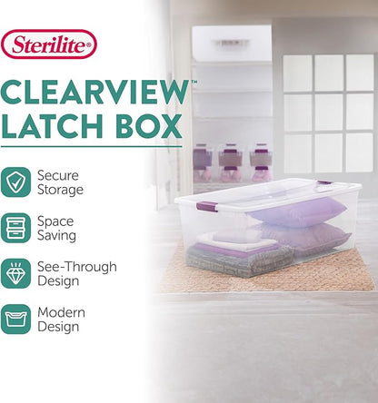Sterilite 16-Pack 110 Quart ClearView Latch Box, Stackable Organizer Bins with Latching Lids - Clear Plastic Organization Con