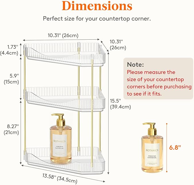 Lifewit 3-Tier Corner Bathroom Counter Organizer, Plastic Makeup Skincare Organizers Storage Countertop, Large Sink Cosmetic 