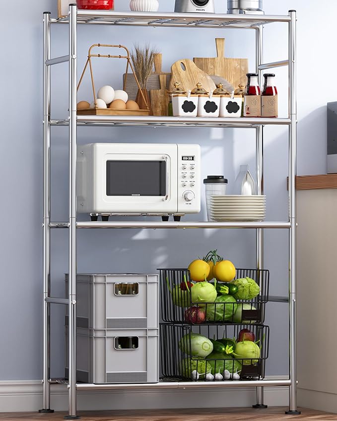 Sakugi Storage Shelves - 4 Tier Shelf Organizer, Heavy Duty Garage Shelving Unit with Leveling Feet, Stable Metal Shelves Org