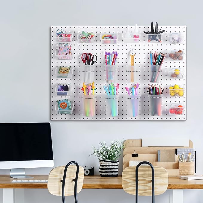 Sieral 64 Pieces Pegboard Bins Pegboard Cups with Hooks and Loops Peg Hooks Assortment Organizer Accessory for Organizing Acc