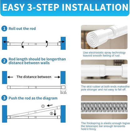 AIZESI 2 Pack Tension Rods for Windows 26.5 to 36 inch, Adjustable Expandable Pressure Spring Curtain Rods No Drilling, White