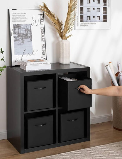 StorageWorks Black Storage Cubes, 11-inch Leather Bins with Handle, Cube Organizer Baskets for Shelves and Closet, Collapsibl