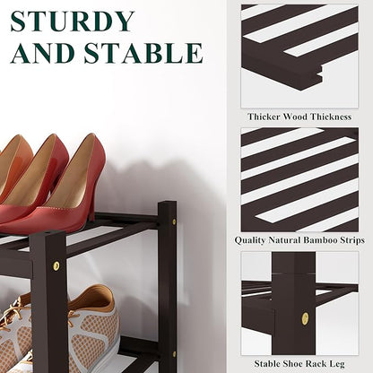 Smiry Bamboo Shoe Rack for Closet, 6 Tier Small Wooden Stackable Shoe Organizer, Free Standing Shoes Storage Shelf for Entryw