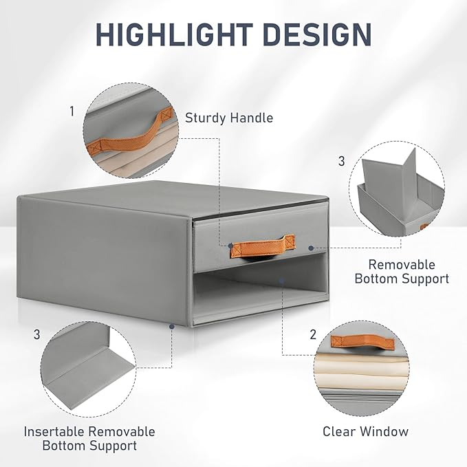 DIMJ Closet Organizers and Storage - Fabric Bins with Drawers for Closet Foldable Clothes Organizers with Clear Window, Stack