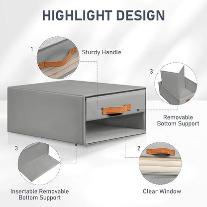 DIMJ Closet Organizers and Storage - Fabric Bins with Drawers for Closet Foldable Clothes Organizers with Clear Window, Stack