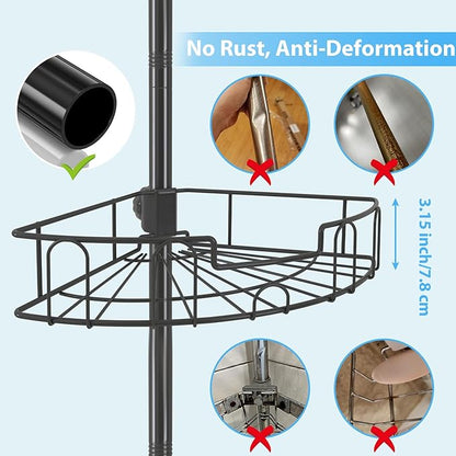 BsBsBest Shower Organizer Caddy - Stainless Steel Shower Shelves Rack, Adjustable Organization And Storage Head Holder, Rustp
