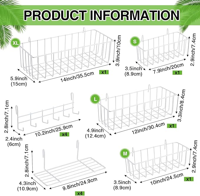 Yaocom 12 Pcs Wall Grid Hanging Basket Shelf Hooks Set bulk Grid Wall Accessories Includes 4 Basket 4 Wire Straight Shelf and