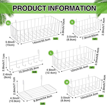 Yaocom 12 Pcs Wall Grid Hanging Basket Shelf Hooks Set bulk Grid Wall Accessories Includes 4 Basket 4 Wire Straight Shelf and