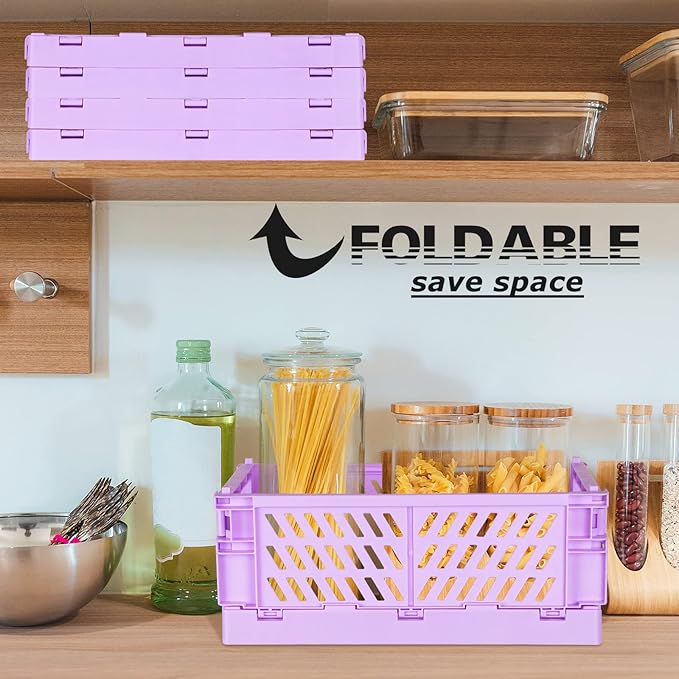 Tixill 2-Pack Mini Foldable Plastic Baskets for Organizing and Storage, Collapsible Storage Crate for Home Kitchen Bedroom Ba