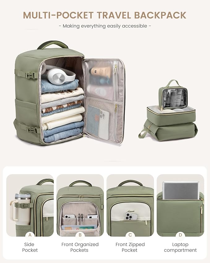 LOVEVOOK Travel Backpack for Women/Men, Personal Item Bag with 3 Packing Cubes Fits 17" Laptop, 50L Travel Backpack Carry on 