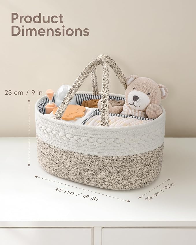 Maliton Extra Large Diaper Caddy Organizer, Cotton Rope Nursery Basket, Portable Organizer for Changing Table, Car, Diaper St