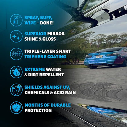 MAXLONE ™ Car Spray with Triphene® Technology, Quick Spray & Wipe Waterless Detailer - Clean, Shine, Protect Paint, Glass, Wh