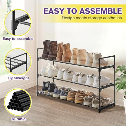 Shoe Rack - Metal Shoe Rack Organizer - Stackable Shoe Storage Shelf for Entryway, Closet, Bathroom 30cm(D) x 92cm(W) x 55cm(