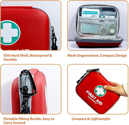 150 Pieces Mini First Aid Kit - Small Medical Kit with Hard Shell - Emergency First Aid Kit for Car, Travel, Home, Outdoor, O