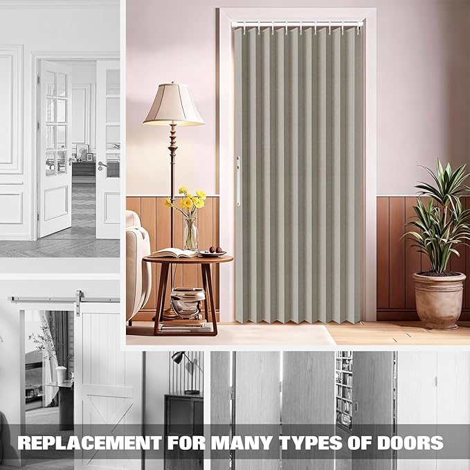 Jilron 100% Blackout Fabric Folding Door Curtain with Magnetic Closure - Accordion Style for Sliding Doors, Closets,Wardrobe 
