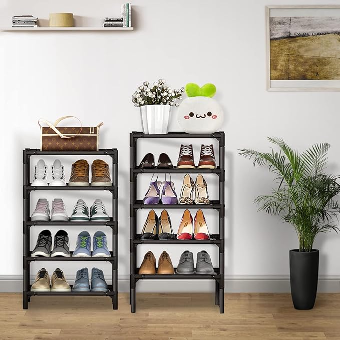 Shoe Rack - 10 Tiers Shoe Organizer with Detachable Fabric Shelves & Metal Frame, Up to 20-25 Pairs Narrow Tall Shoe Rack for