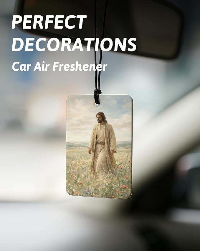 Pink Christian Jesus Air Freshener 4 Pcs, Coastal Seagrass Bow Bible Verse Religious Hanging Air Freshener for Cars Closet Dr