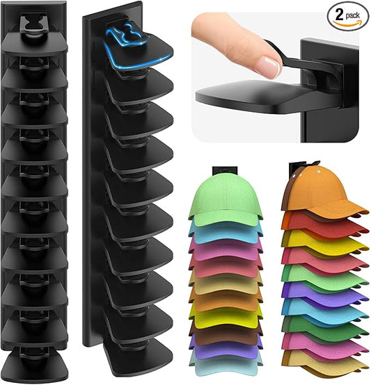 Volnamal Hat Organizer for Baseball Caps, 2 Pack Hold Up to 40 Hats, Hat Rack for Wall Space Saving, Hat Hanger w/Strong Adhe