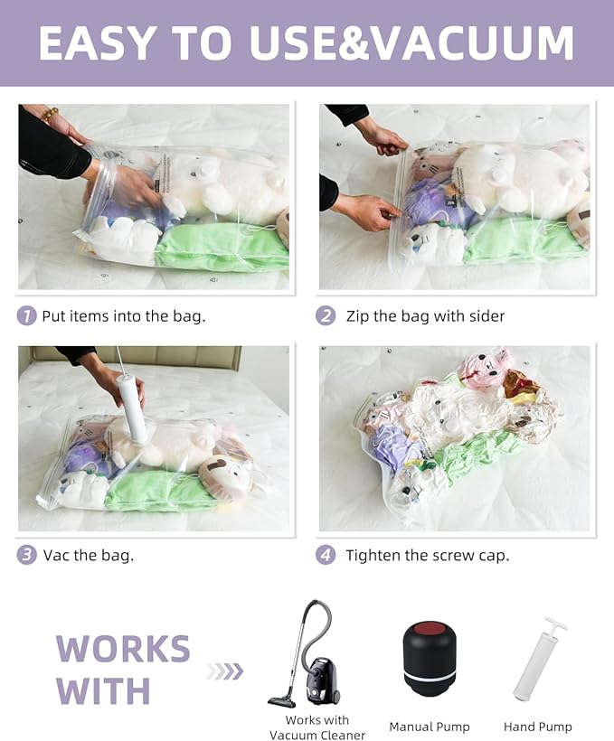 Vacuum Storage Bags for moving, Vacuum Seal Bags for Memory Foam, Latex, Clothing & Bedding, Space Saver Bags for Organizatio