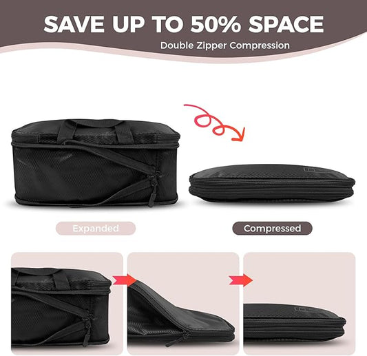 8-Piece Compression Packing Cubes for Travel, Ultralight Sleek Luggage Organizer Set for Business Trips & Frequent Travelers,