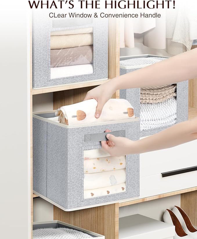 Homsorout Foldable Storage Cubes - Cubby Storage Organizer with Window, Decorative Fabric Bins for Clothes Storage, Closet Or