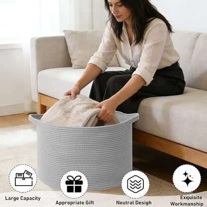 115L Large Blanket Basket,23.6" L x 23.6" W x 15.7" H Rope Woven Baskets with Handles, Toys Storage Bins,Laundry Basket Perfe