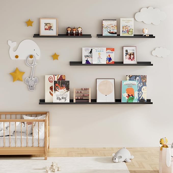 Fun Memories Picture Ledge Shelf for Wall, Floating Shelves Set of 4, 36 Inch Long Nursery Book Shelves for Toys Storage, Kid