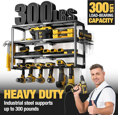 YYR 4 Layer Power Tool Organizer Wall Mount, Cordless Drill Hanger Storage Rack, Battery Tools Holder with Charging Station S