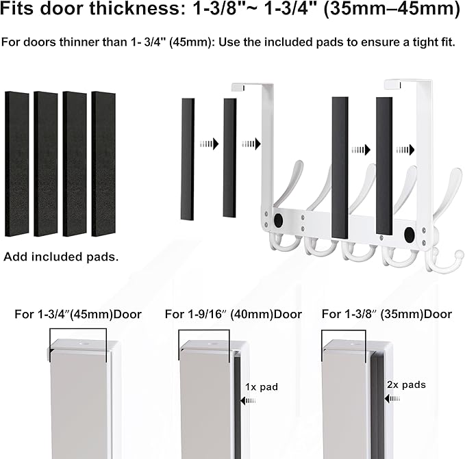 Dseap Over The Door Hook Hanger - Fits 1 3/8" to 1 3/4" Standard Doors | 5 Tri Hooks Heavy Duty Towel/Coat Rack | Door Organi