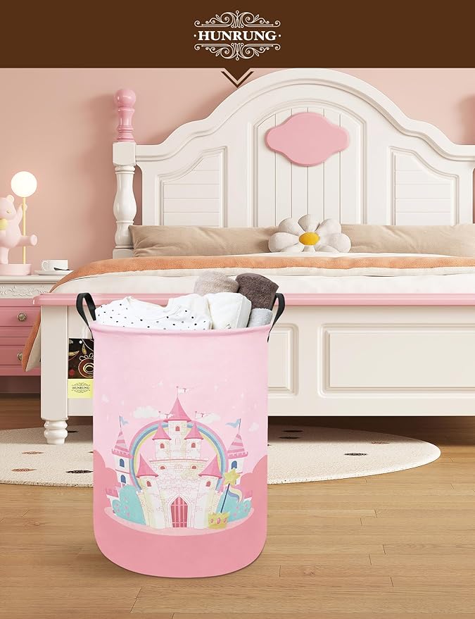 HUNRUNG Laundry Hamper,Large Canvas Fabric Lightweight Storage Basket Toy Organizer Dirty Clothes Collapsible Waterproof for 