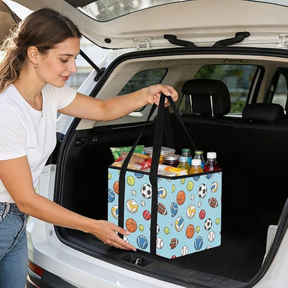 Sports Balls Pattern Reusable Grocery Bags Large Shopping Tote Bag with Reinforced Bottom Board, Water Resistant Foldable Sto