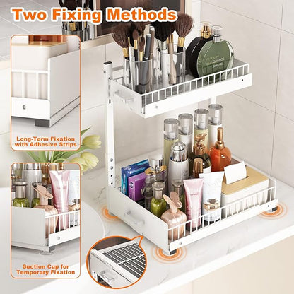 Under Sink Organizer,2 Tier Slide Out Kitchen Cabinet Organizers with Pulley,Under Bathroom Sink Pull Out Organizer with Mult