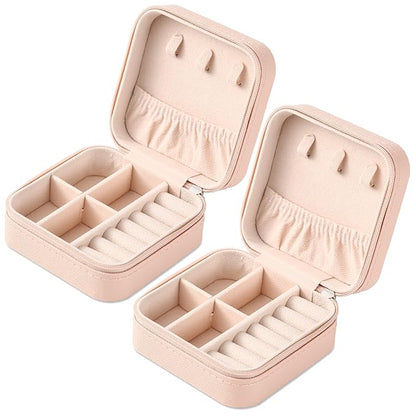 Neveika 2pcs Portable Travel Mini Jewelry Box Leather Jewellery Ring Organizer Case Storage Gift Box Girls Women (pink).