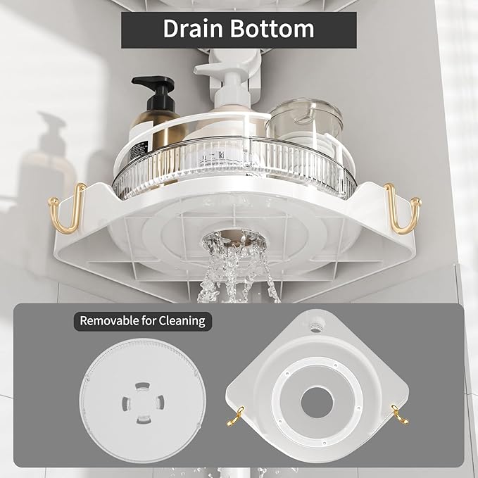 Shower Caddy Tension Pole with 4 L-Lazy Susan Organizer 360 Rotating 35-128 Inch No Drilling Floor Standing Shelves Adjustabl