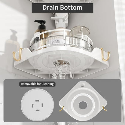 Shower Caddy Tension Pole with 4 L-Lazy Susan Organizer 360 Rotating 35-128 Inch No Drilling Floor Standing Shelves Adjustabl