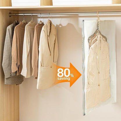 Hanging Vacuum Storage Bags with Electric Pump – 4-Pack Hanging Vacuum Seal Bags for Clothing, Space-Saving Compression Bags 