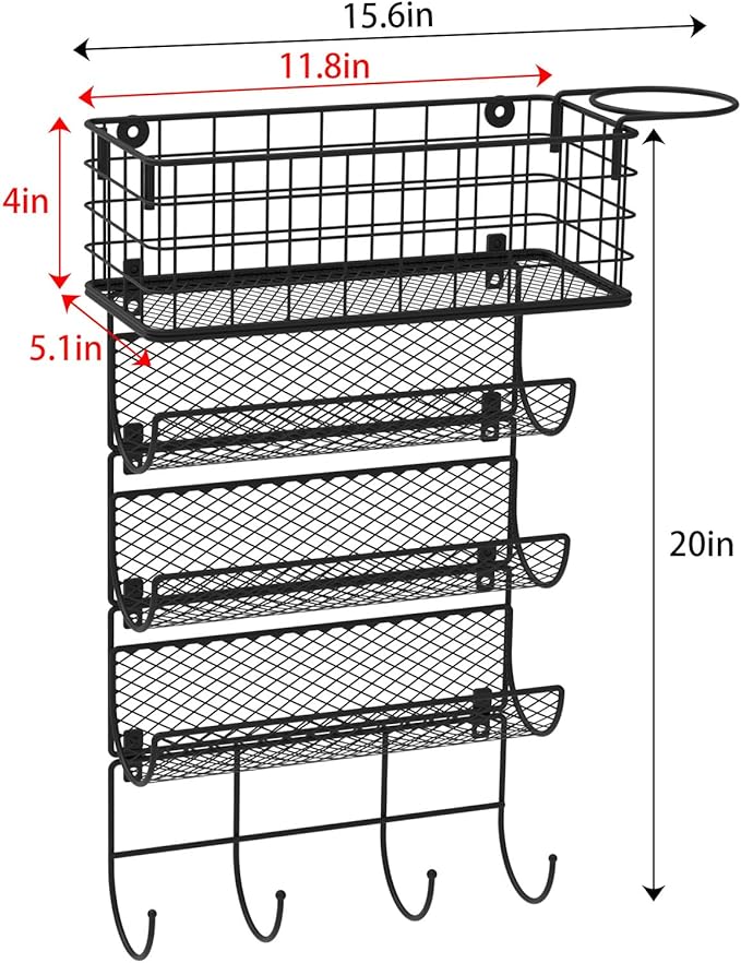 Wall-Mounted Hair Dryer Holder Styling Tool Organizer 4-Shelf Storage Wire Basket with Hook Heat Safe Rack for Hair-Straighte